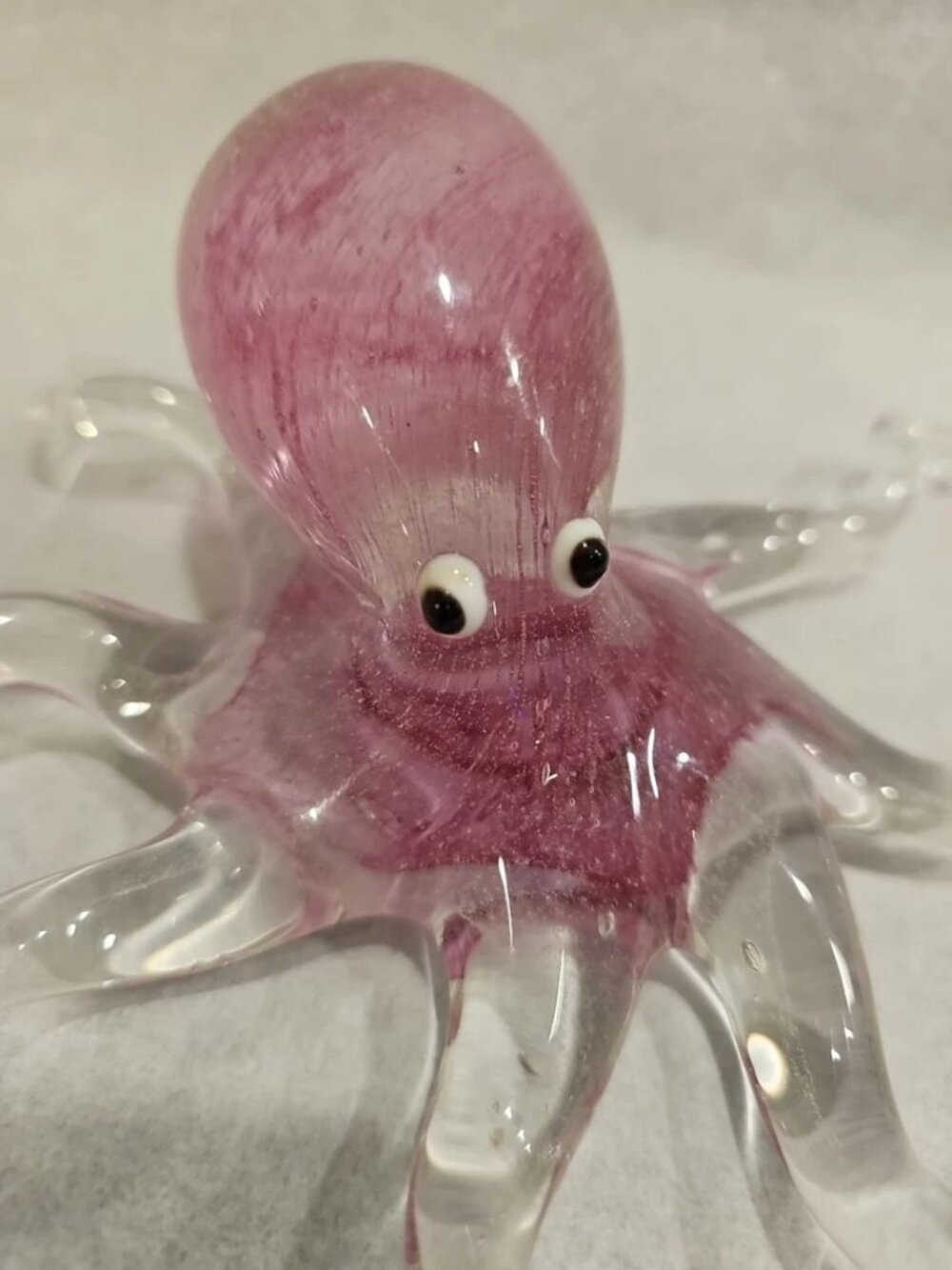 Murano Style Handblown Art Glass Octopus Paperweight Figurine Pink Clear Large - Picture 9 of 10